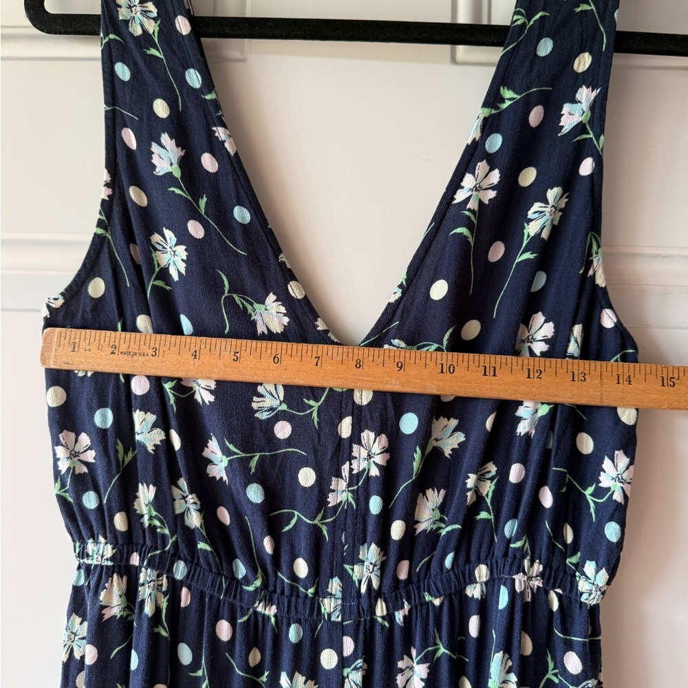 BP Navy Floral Polka Dot Print Sleeveless Rayon Romper - Picture 5 of 8